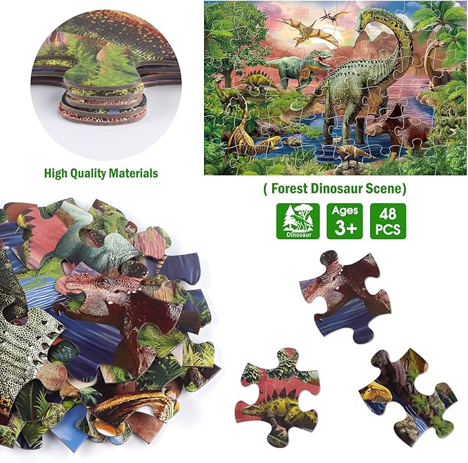 Jumbo Floor Puzzle for Kids,48 Piece Forest Dinosaur Large Jigsaw Puzzles, Fun Educational Preschool Learning Toy for Toddlers Ages 3-5,Gift for Boy Girl Ages 4-8