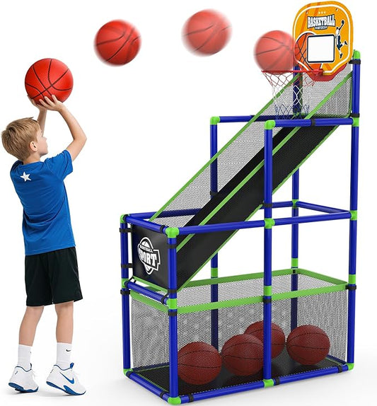 EagleStone Arcade Basketball Hoop Game Indoor, Ajustable Height Indoor Basketball Hoop with 4 Balls Storage Design for Kids,Perfect Sports Outdoor Play Toys for Kids Age 3 to 12 Years