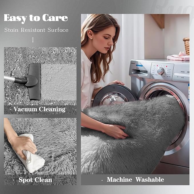 8x10 Area Rug for Living Room: Fluffy Shag Soft Washable Rugs Large Fuzzy Plush Indoor Carpet for Bedroom Nursery Playroom Kids Girls Boys Room (Dark Grey, 8'x10')