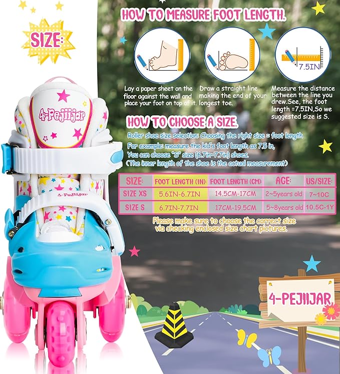 Adjustable Roller Skates for Kids Girls Ladies with Light Up Flash LED Wheels(Age 3-9),Three-Point Type Balance,Gift Box Packing for Toddlers,Children