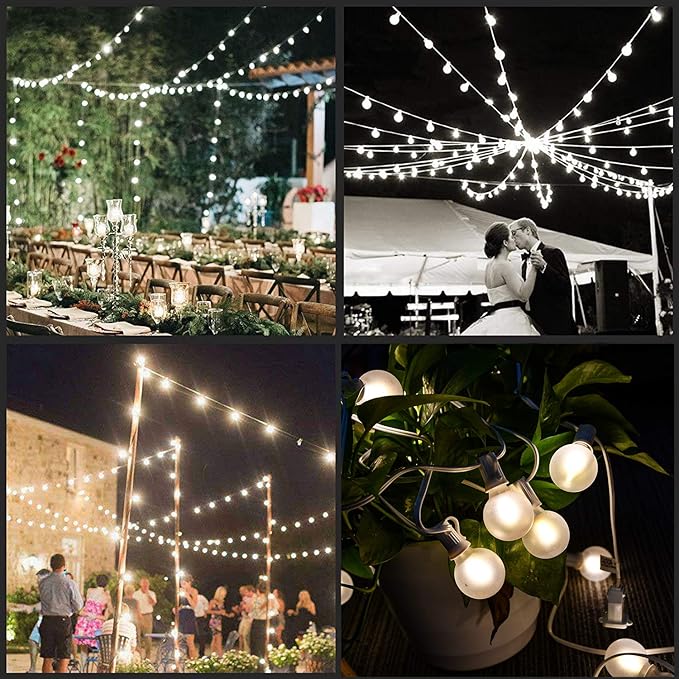 25Ft G40 LED Outdoor Christmas Frosted White String Lights with 27 G40 White Pearl Shatterproof Bulbs, Connectable Vintage Christmas Globe Patio Lights for Holiday Wedding Party Café Porch Party-White