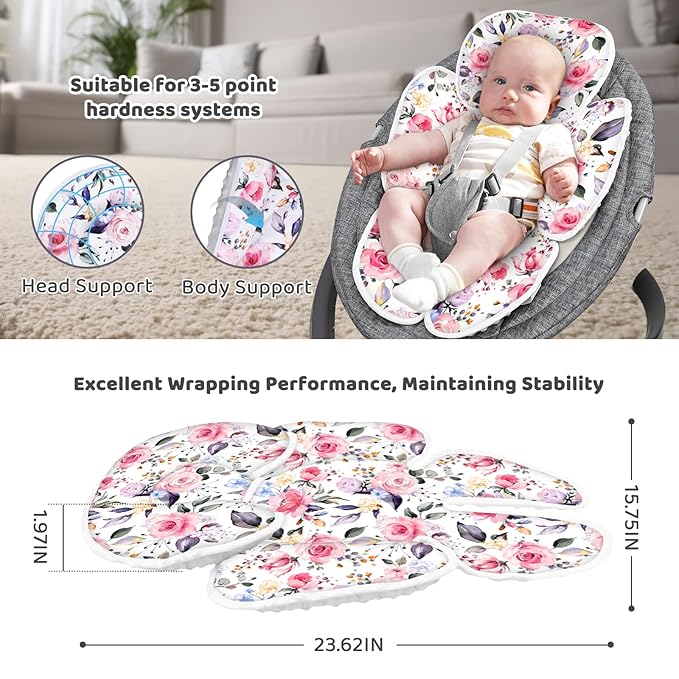 Infant Car Seat Insert, 2-in-1 Reversible Baby Carseat Head Support for Newborn, Soft Carseat Insert Cushion for Baby Girls, Adjustable Baby Headrest for Strollers