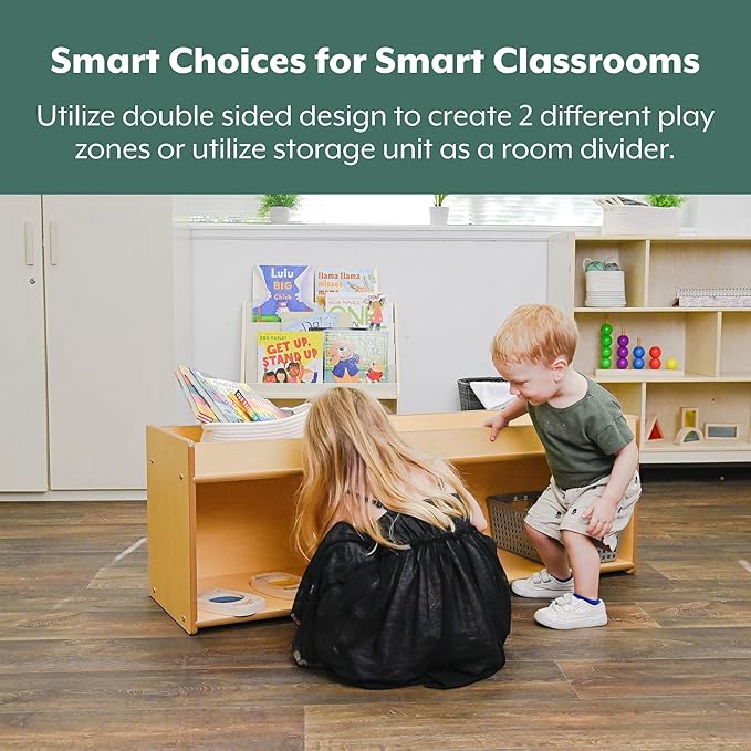 Angeles Value Line Toddler Storage with Mirror Back, Classroom Shelves and Daycare Furniture, Kids' Bookcases Cabinets & Shelves, 48" L x 15" W x 17" H