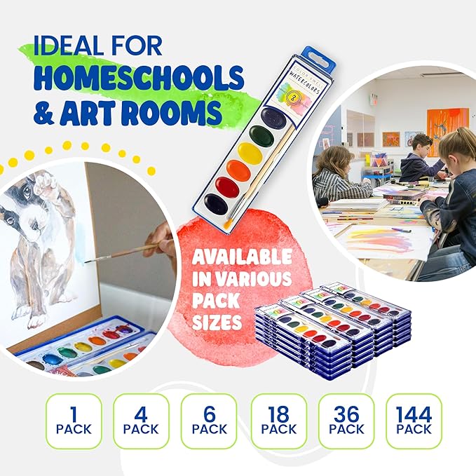 8-Color Watercolor Paint Set with Wooden Brushes – Washable & Non-Toxic, Ideal for Kids, Students, and Classroom Activities