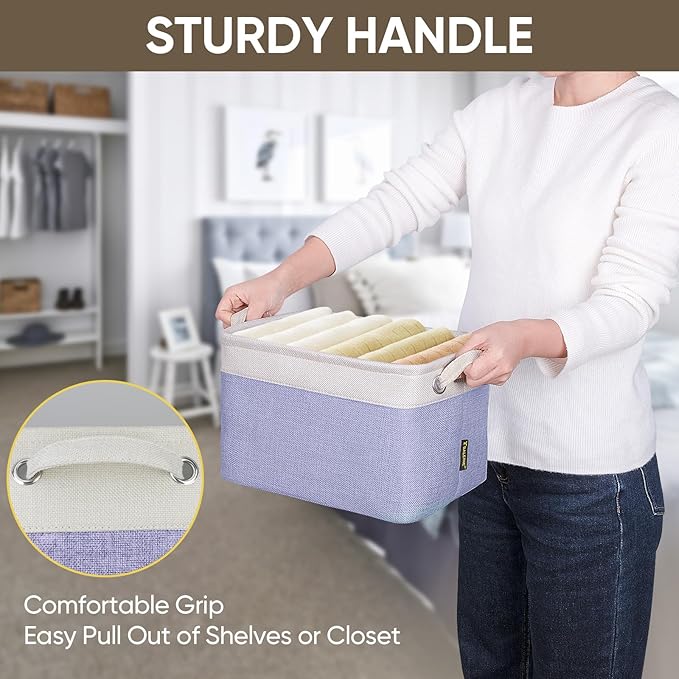 BALEINE 4 Pack Fabric Storage Bins for Shelves, Linen Storage Baskets for Organizing, Decorative Closet Bins for Clothes, Home (Lavender, 12"x8"x8")