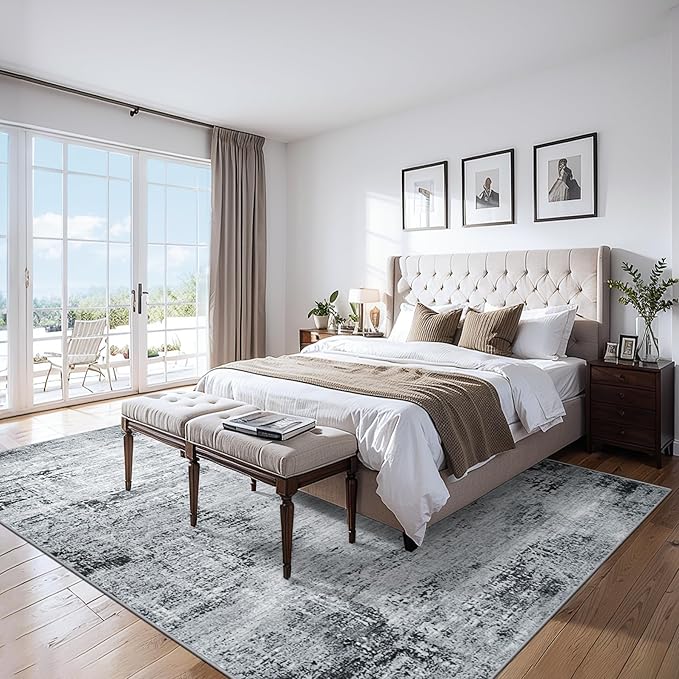 Area Rugs 10x14 Living Room - Washable Rug Modern Abstract Soft Large Neutral Non-Slip Carpet Indoor Floor Thin Carpets for Bedroom Dining Room Farmhouse Nursery Home Office Black