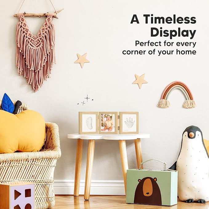 Baby Shower Gifts for Boys, Girls - Baby Hand and Footprint Kit, Newborn Handprint Kit, Keepsake Photo Frame, Nursery Picture Frame, Gender-Neutral Newborn Keepsake Gifts (Ash Wood)