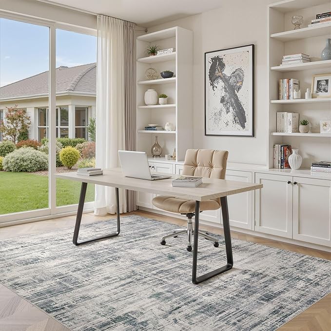 Area Rug for Living Room: 12x15 Washable Neutral Abstract Modern Soft Rugs Non Slip Indoor Floor Stain Resistant Large Carpet for Bedroom Dining Room Office Nursery - Gray