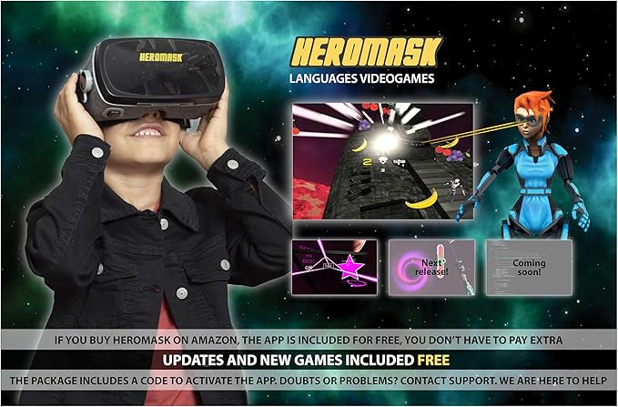 Heromask Virtual Reality Headset for Kids + Video Games to Learn Spanish Italian etc [Language Learning] VR for Kids. Kids Gifts for Boys and Girls for Age 5 to 12 Years Old. Educational