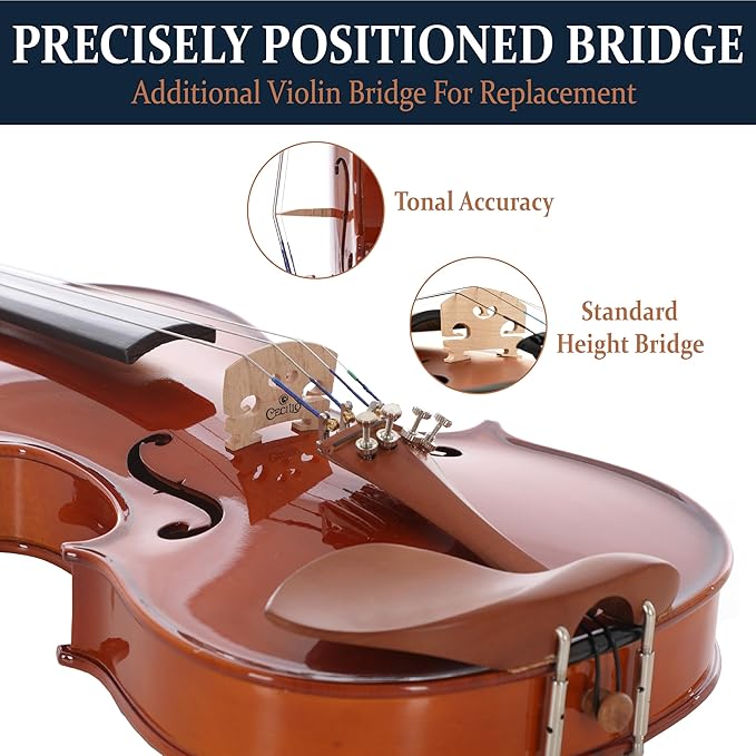 Cecilio 1/2 Size Natural Varnish Violin for Beginners, Hand-Carved Solid Spruce Top, Maple Back & Sides, Full Fiddle Kit with Hard Case, Bows, Rosin, Shoulder Rest, Lesson Book