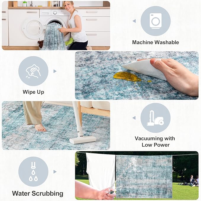 Area Rugs 10x14 Living Room - Washable Rug Modern Abstract Soft Large Neutral Non-Slip Carpet Indoor Floor Thin Carpets for Bedroom Dining Room Farmhouse Nursery Home Office Green