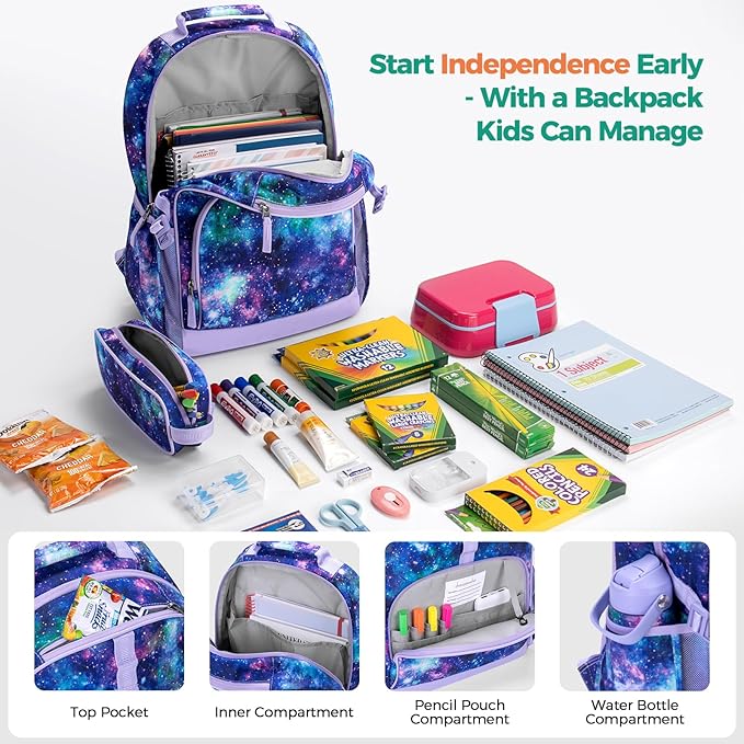 Choco Mocha Sloth Backpack for Girls, Elementary School Backpack for Girls Ages 6-8 Kids Kindergarten Backpack Large Bookbag 18 Inch with Chest Strap, Purple