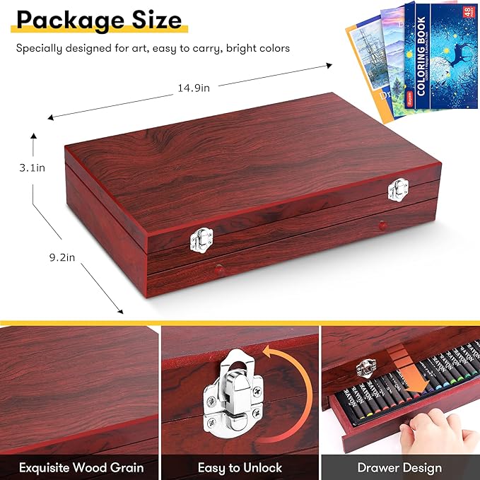 iBayam Art Supplies, 150-Pack Deluxe Wooden Art Set Crafts Drawing Painting Kit with 2 -Sketch Pads, 1-Coloring Book, Gift Box for Kids Adults Artist Beginners Teens Girls Boys 5 6 7 8 9 10 11 12
