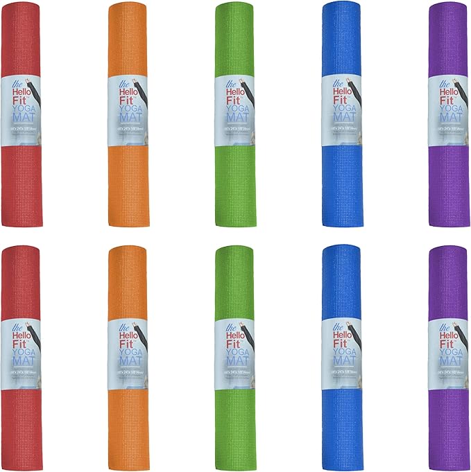 Hello Fit 10-Pack Yoga Mat, 68" x 24" Non Slip Exercise Mat, 4mm Thick Gym Mat for Fitness and Stretching, Bulk Non Toxic Yoga Mats for Schools and Studios