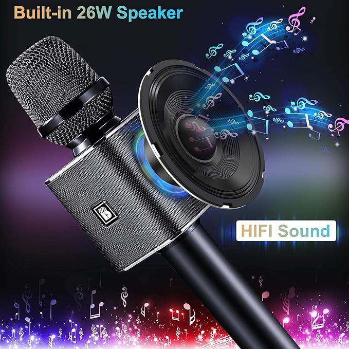 BONAOK Karaoke Microphone, Portable Wireless Bluetooth Karaoke Mic for Adults&Kids Car Home Outdoor Party, Karaoke Machine for PC/All Smartphone G50 Black 2025