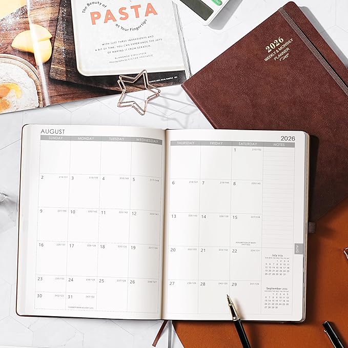 2026 Planner - JAN 2026 - DEC 2026, Planner 2026, Weekly and Monthly Planner, Leather Cover Calendar Planner with Thick Paper, Back Pocket with Notes Pages, Brown (8.5" x 11")