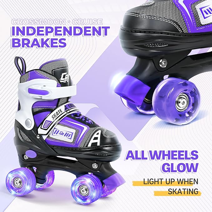 Adjustable Quad Skates for Kids, Teens, and Adults – Light-Up Wheels – Comfortable Fit, Secure Closure, Indoor and Outdoor Roller Skates for Boys and Girls