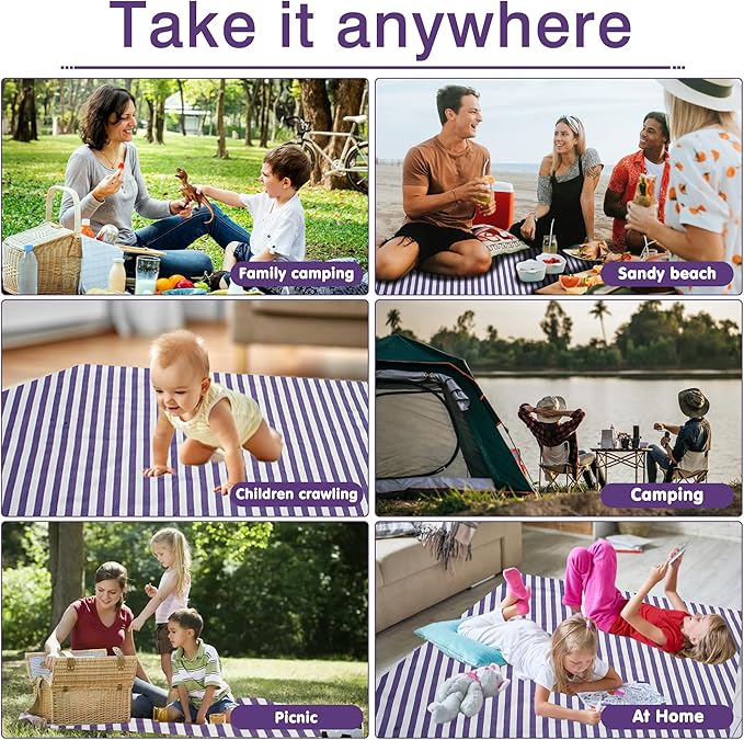 60”x 80” Picnic Blanket Waterproof and Foldable Beach Blanket, 5-Layer Outdoor Mat with Carry Strap for 6 to 8 Adults, for Camping, Park, Beach, Grass, Indoors…