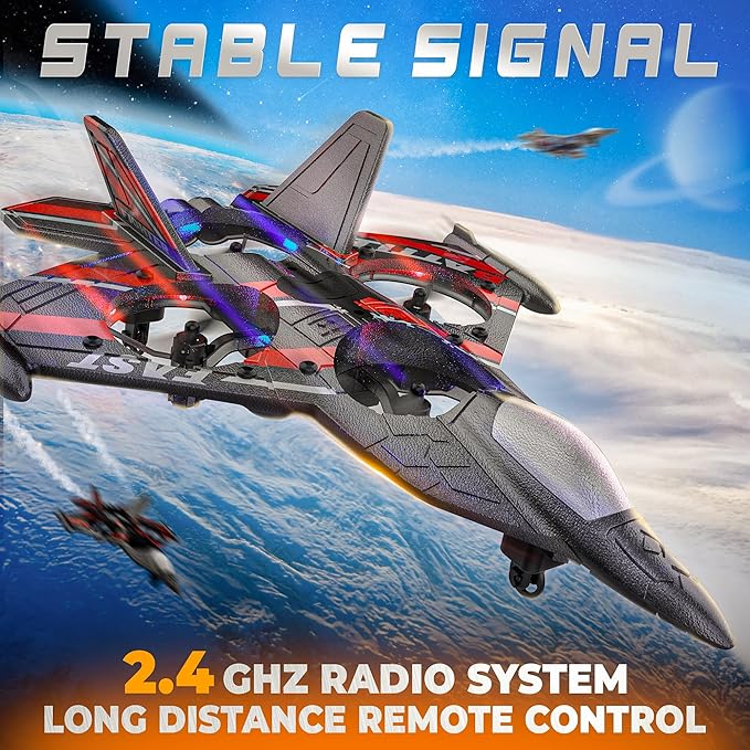 BEZGAR Drones for Kids | 2.4GHZ RC Plane, Remote Control Airplane, RC Helicopter, 360° Flip Fighter Jet Toy, Toys for ages 8-13 with Colorful LED Navigation Lights Red