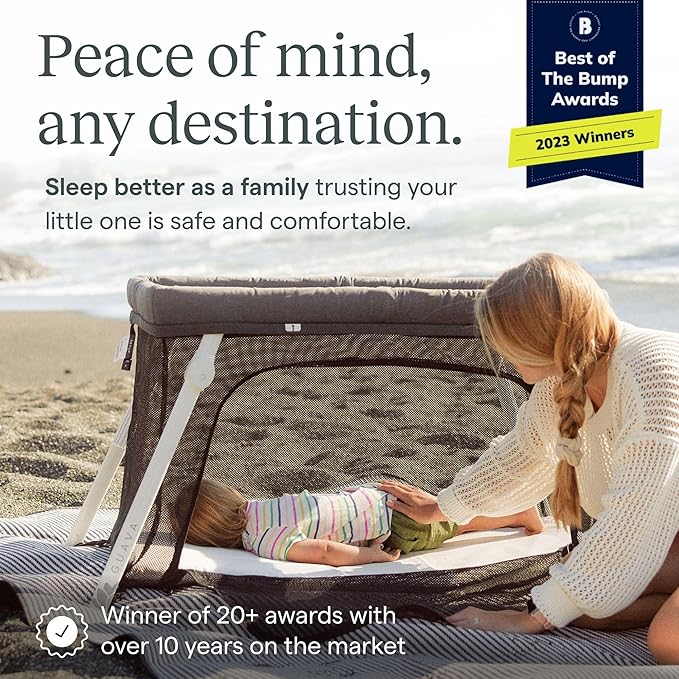 Guava Family Travel Crib includes Lightweight Backpack Design | Certified Baby Safe Portable Crib | Folding Play Yard, Comfy Mattress for Babies, Toddlers | Compact Baby Travel Bed