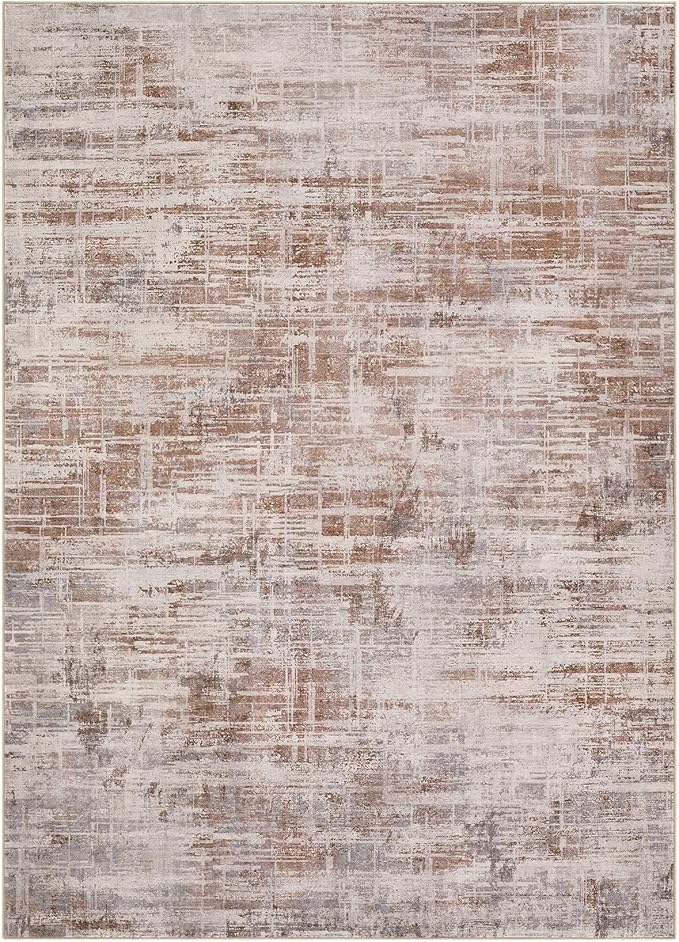 Area Rug for Living Room: 9x12 Washable Neutral Abstract Modern Soft Rugs Non Slip Indoor Floor Stain Resistant Large Carpet for Bedroom Dining Room Office Nursery - Red Brown