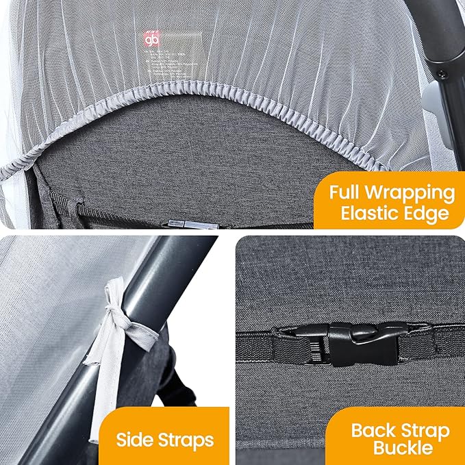 Orzbow Universal Mosquito Net for Stroller, Baby Bug Net with Two-Way Zippers & Storage Bag, Breathable & Foldable Mosquito Nets for Strollers, Car Seat, Bassinet, Cradle, Portable Mini Crib, Grey