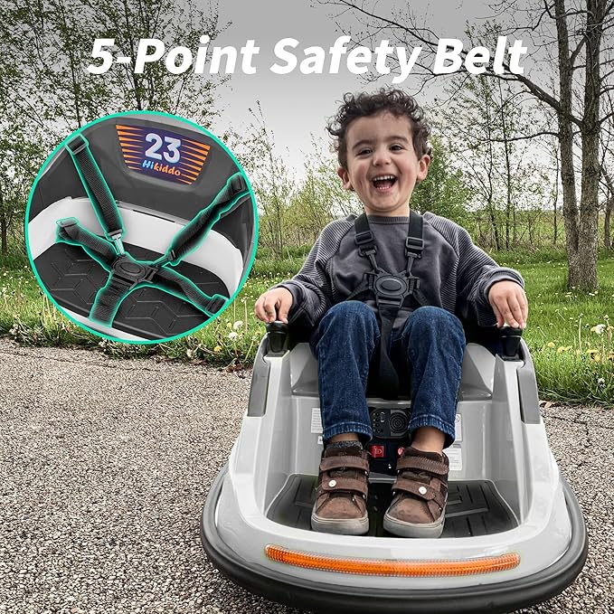 Baby Bumper Car, 6V Electric Kids Bumper Car for Toddlers with Remote Control, Bluetooth - White