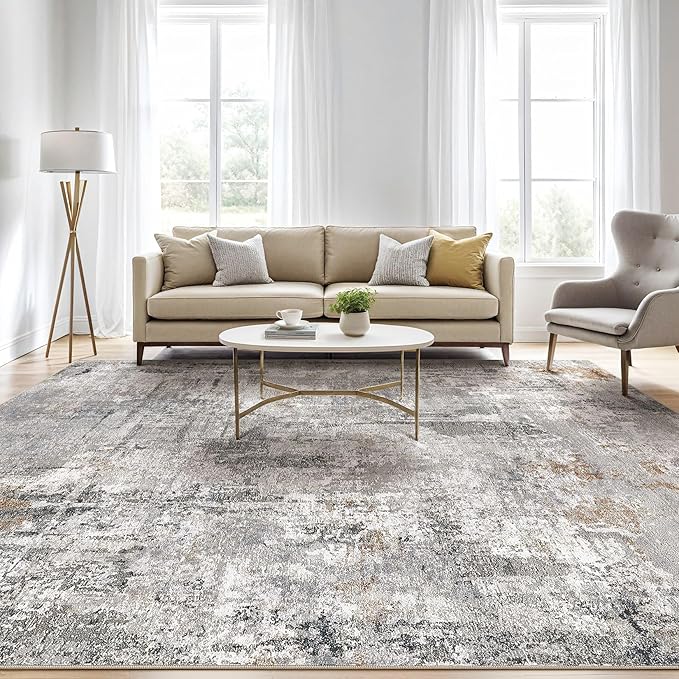10x14 Area Rugs Living Room: Washable Large Abstract Modern Soft Rug Stain Resistant Indoor Floor Non Slip Accent Carpet for Bedroom Nursery Playroom Office Dining Room Dorm Home House- Gray Rust