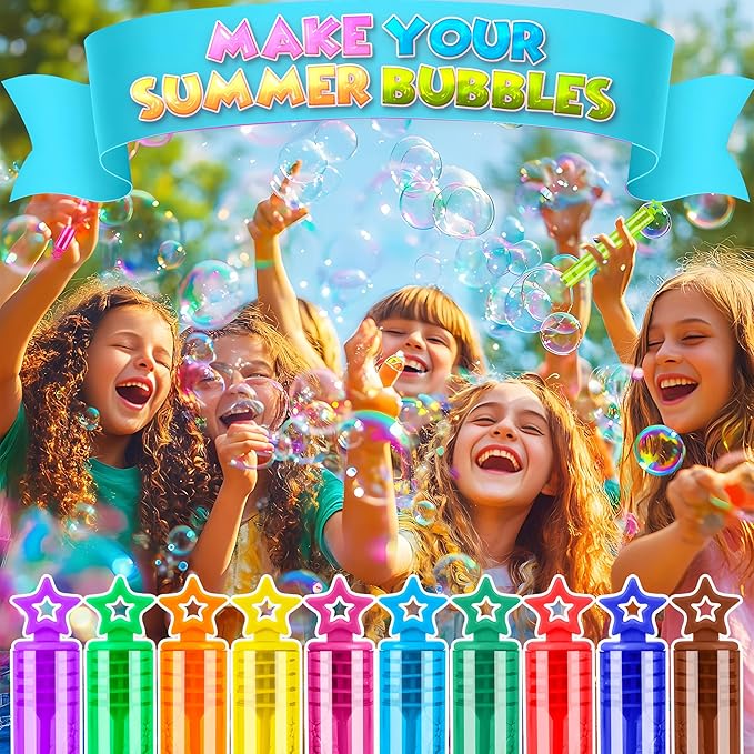 140 Pack Mini Bubble Wands for Kids, 10 Colors Bulk Bubble Wand with Star Top, Perfect for Birthday, Carnival Prize,Party Favors, Wedding, Summer Outdoor Toys,Goody Bags Stuffer Bubbles