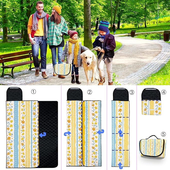 Extra Large Picnic Blanket Waterproof,80"x 80"Foldable Machine Washable Beach Blanket,Outdoor Blanket for 6-8 Adults,Suitable for Indoor Crawling,Park Beach,Camping,Hiking,Family Travel(Floral Print)