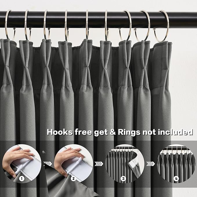 KEQIAOSUOCAI Grey Pinch Pleat Curtains & Drapes 105 Inches Long 2 Panels Set, Privacy Darkening Sound Dampening Window Treatment for Bedroom Vertical Draft Blackout Blinds for Living Room 100 by 105