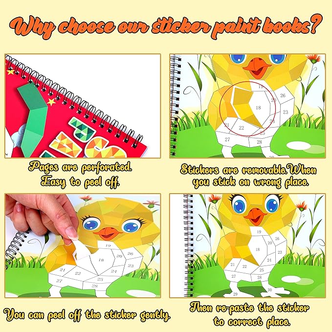 4PCS Crafts for Kids Ages 4-8 Sticker Books - Includes Dinosaur Llama Turtle and More Animal Designs Gift Party Create 40 Pictures