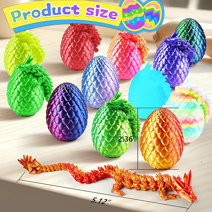12PCS 3D Dragon Eggs with Dragon Inside, Easter Basket Stuffers Mini Easter Egg Set Articulated Unique Easter Basket Essentials for Adults Kids