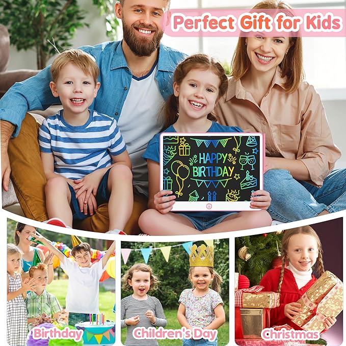 Hockvill LCD Writing Tablet for Kids 16 Inch, Toys for Girls Boys Drawing Pad for 3 4 5 6 7 Year Old Kids Toys, Easter Basket Stuffer for Kids, Toddler Doodle Board Travel Essentials - Pink