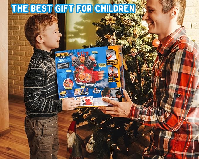 Engine Building Kit, Kids Mechanic Repair Set for Kids Motorcycle Engine，Take Apart Toys-42pc Playset，STEM Engine Model Kit Toy with Cool Lights&Sounds，Educational Toys for 3+ Year Old (red)