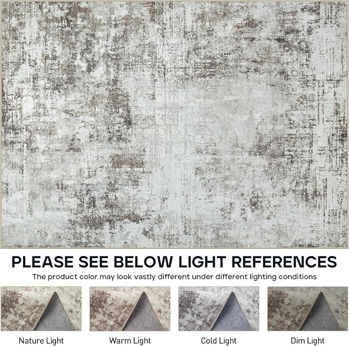 8x10 Area Rugs for Living Room Rug Washable: Modern Large Rug for Dining Room Bedroom Carpet Non Slip 8 by 10 Indoor Abstract Nursery Home Office Brown Grey