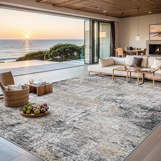 Area Rugs Living Room Rug - 4x6 Washable Modern Abstract Soft Neutral Non-Slip Carpet Large Indoor Floor Thin Carpets for Bedroom Dining Room Farmhouse Nursery Home Office Brown Black Grey