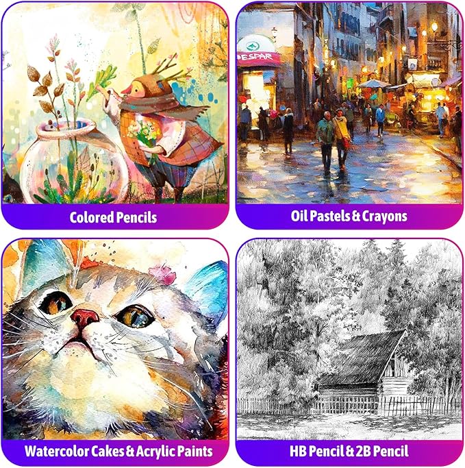 iBayam Deluxe Art Set, 195-Pack Artist Gift Box, Arts and Crafts Drawing Painting Kit Art Supplies for Adults Kids, Art Kits Paint Set with 24 Acrylic Paint, Sketchbook, Canvases, Crayons, Pencils