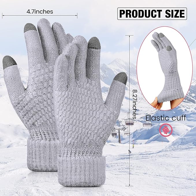 Geyoga 2 Pairs Women's Winter Touch Screen Gloves Soft Warm Fleece Lined Knit Elastic Cuff Winter Texting Gloves