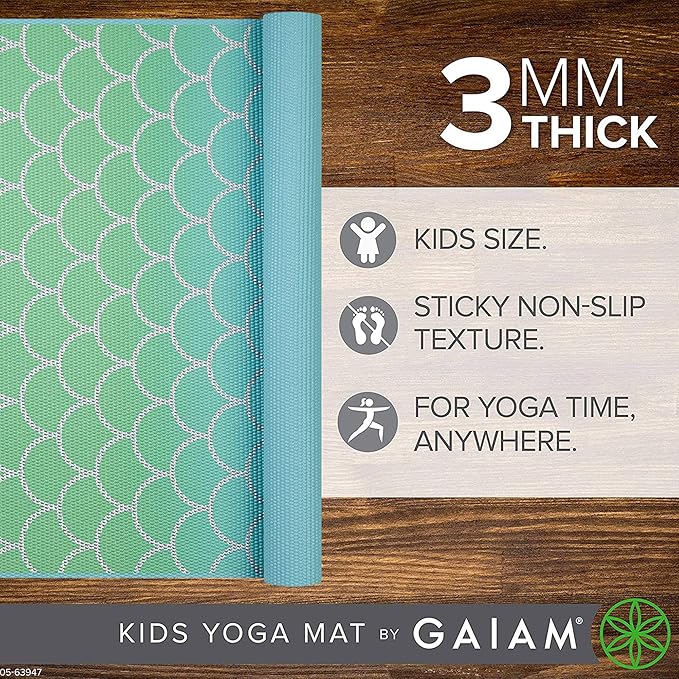 Gaiam Kids Yoga Mat Exercise Mat, Yoga for Kids with Fun Prints - Playtime for Babies, Active & Calm Toddlers and Young Children (60" L x 24" W x 3mm Thick)