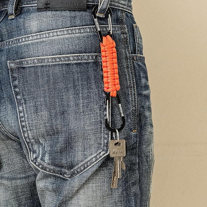 BRAVESHINE Paracord Keychain Carabiner Clip, D Ring Lanyard Hanger Stroller Hook for Water Bottle, Key, Backpacks, Men, Women