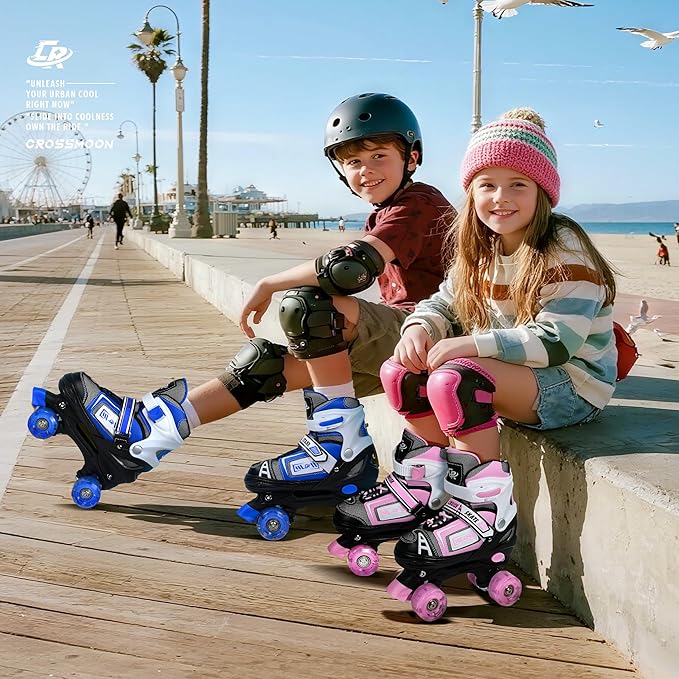 Adjustable Quad Skates for Kids, Teens, and Adults – Light-Up Wheels – Comfortable Fit, Secure Closure, Indoor and Outdoor Roller Skates for Boys and Girls