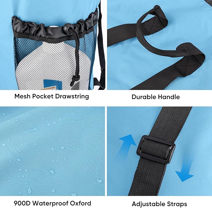 BALEINE 120L Laundry Bag Backpack, 900D Oxford Fabric Large Travel Laundry Bags with Shoulder Straps and 2 Mesh Pockets for College Dorm, Apartment, Laundromat (Blue, 120L)