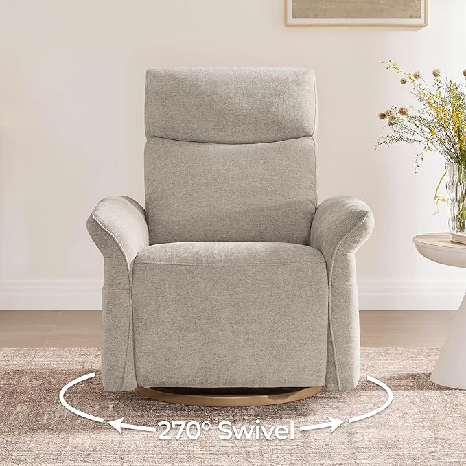 CHITA Power Recliner Chair, Electric Triple-Motor Swivel Glider Nursery Rocking Chair with Adjustable Power Headrest and Lumbar Support, GREENGARD Gold Certified, Solid Wood Base, Khaki Grey