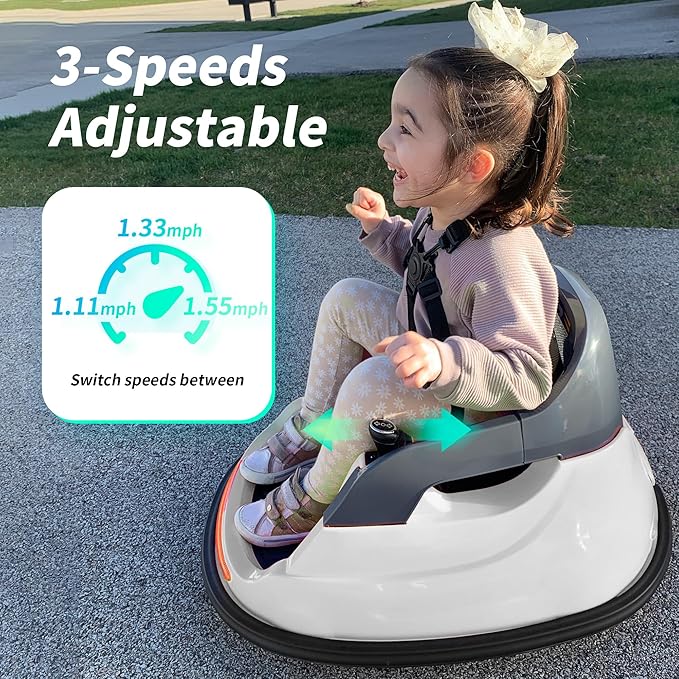 Baby Bumper Car, 6V Electric Kids Bumper Car for Toddlers with Remote Control, Bluetooth - White
