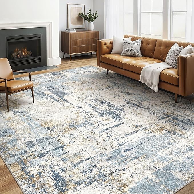 5x7 Area Rugs Washable Rug: Living Room Large Abstract Modern Soft Stain Resistant Indoor Floor Non Slip Accent Carpet for Bedroom Nursery Playroom Dining Room Office Dorm Home- Light Blue