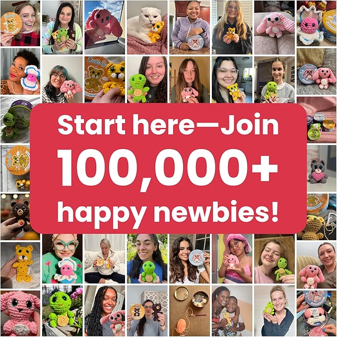 Cookie Box Crochet Kit for Beginners - Learn to Craft Amigurumi Stuffed Animals - Knitting Gift for Kids and Adults - Beginner-Friendly Yarn - Stitch-by-Stitch Video Tutorial - Bear Charlie