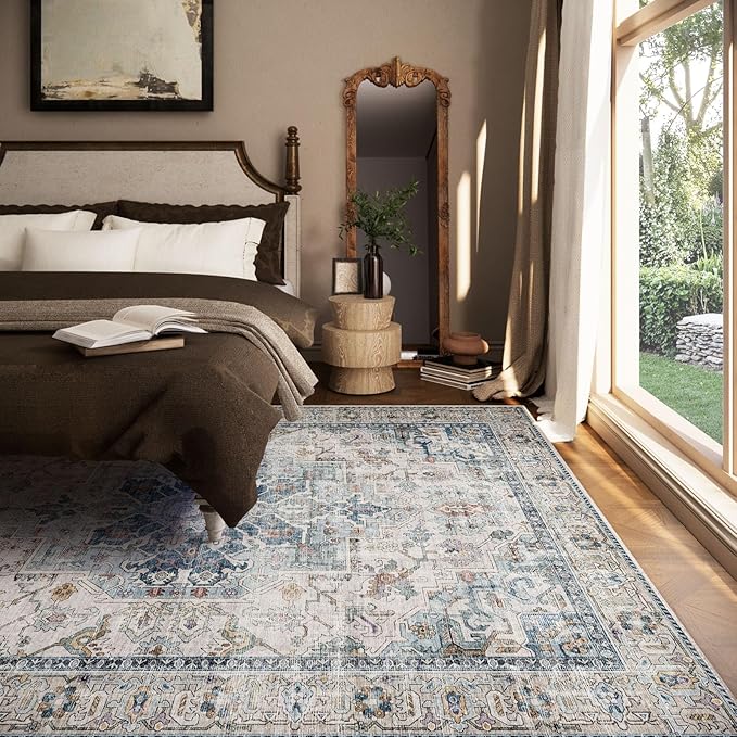 5x7 Area Rugs for Living Room: Washable Bedroom Rug Boho Vintage Rugs Stain Resistant Non Slip Low Pile Soft Lightweight Carpet for Kitchen Dining Room Farmhouse Nursery Kids Room Home Office