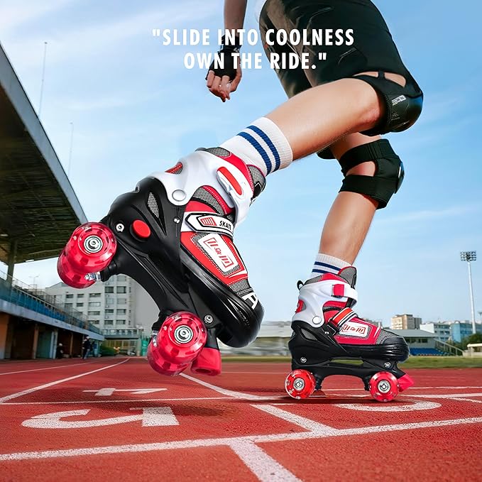 Adjustable Quad Skates for Kids, Teens, and Adults – Light-Up Wheels – Comfortable Fit, Secure Closure, Indoor and Outdoor Roller Skates for Boys and Girls