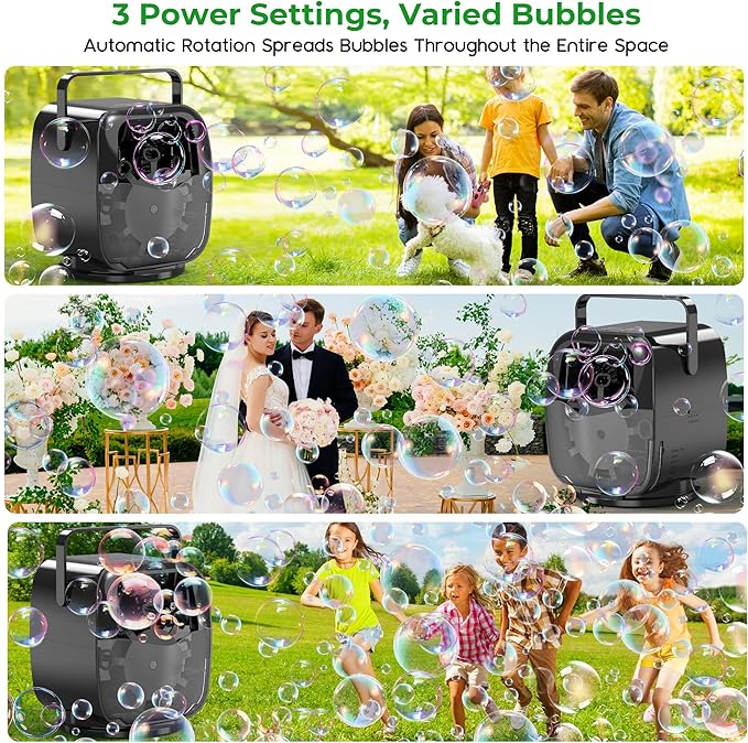 5000mAh Rechargeable Bubble Machine, 90°/180°/360° Auto Rotation, 3 Speeds, Automatic Bubble Blower for Parties, Weddings, Getherings Indoor Outdoor, Bubble Maker Toy for Toddlers, Kids, Pets